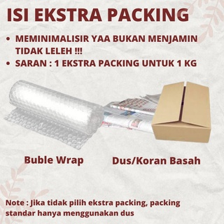 

Tambahan Ekstra Packing Buble + Kardus / Kardus Basah Kondisional isi Paket