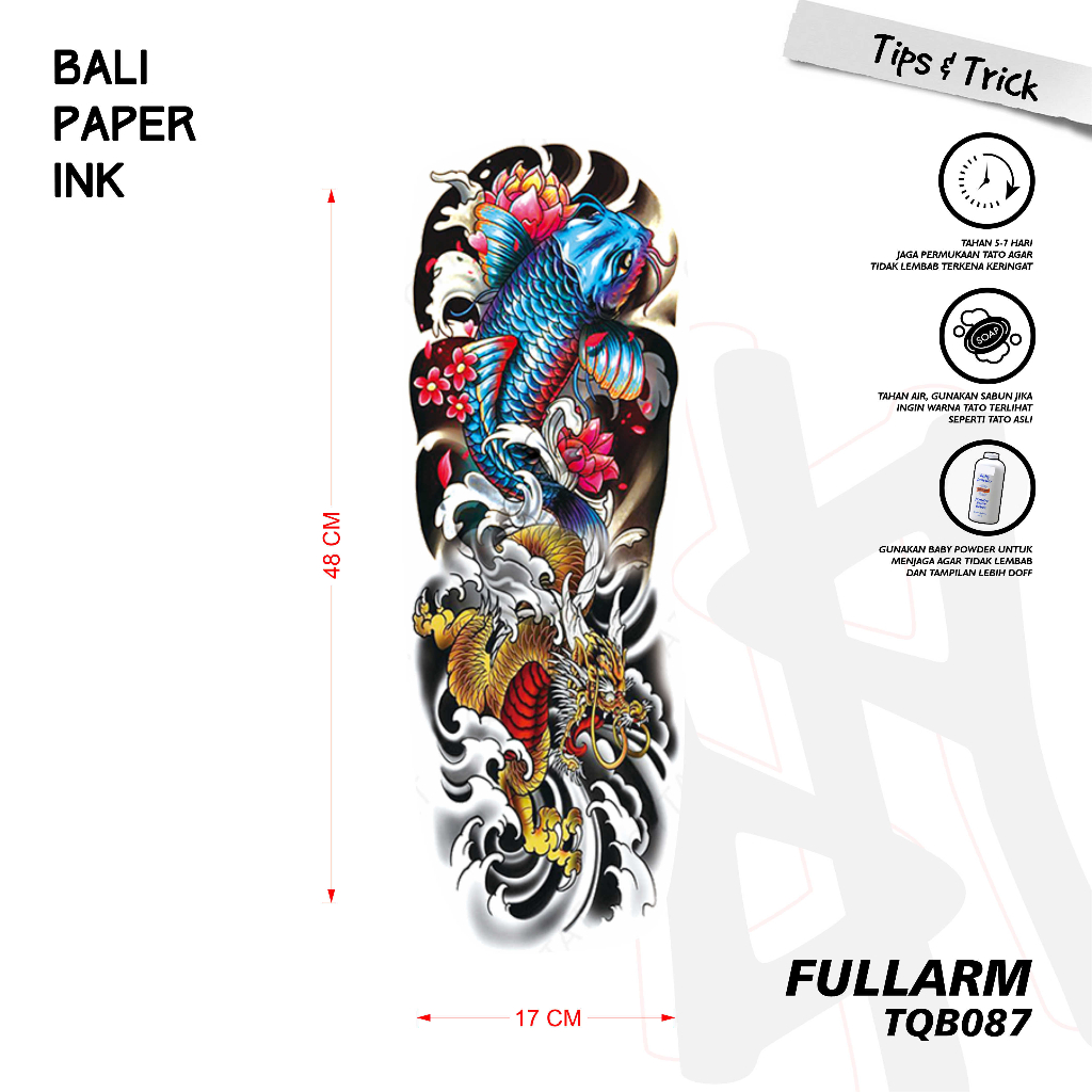 Bali Paper Ink TQB087 Naga Tatto Temporary Basic Tato Temporer Full Arm - Tato Lengan