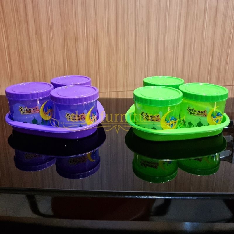 Toples Stoples Bulat Tonam Topan Nampan Talam Alas SET Tempat Wadah Kue Kering Manisan Permen Lebaran Ramadan Ramadhan Set 3 Tiga Buah 3 IN 1 PLASTIK TUTUP PUTAR DRAT KEDAP UDARA Calista Tabitha TRISET