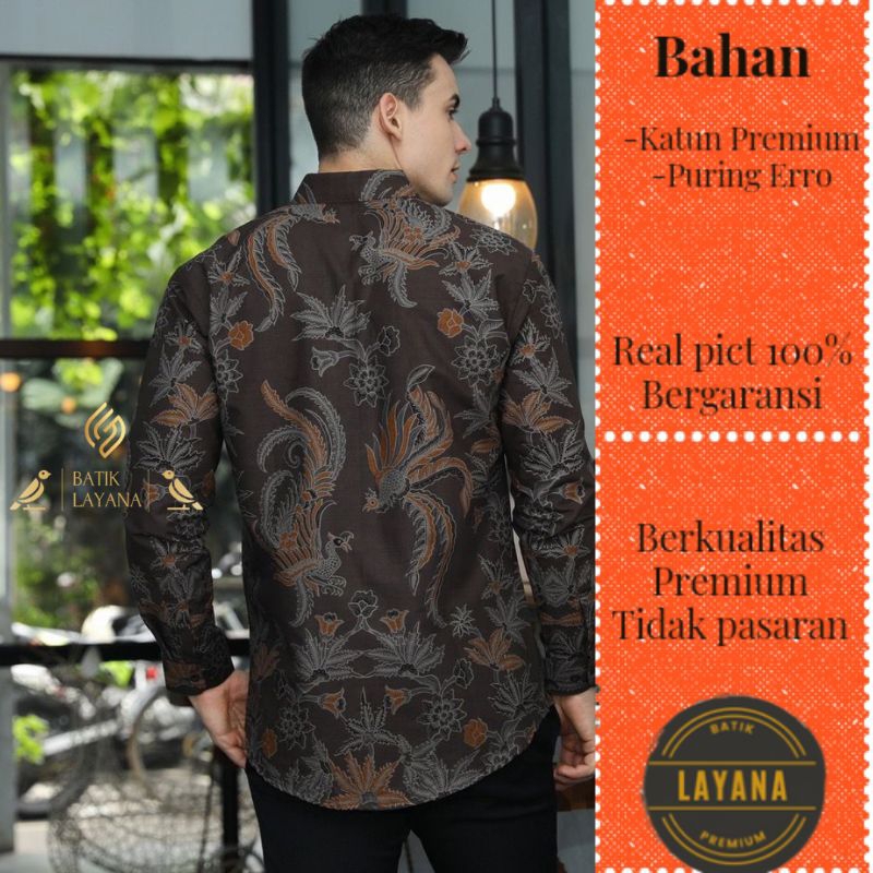 Kemeja Batik Layana Adhinata Coklat Coco Slimfit Premium Kualitas Super Baju Formal Kantoran Sragaman Lebaran Prabuseno