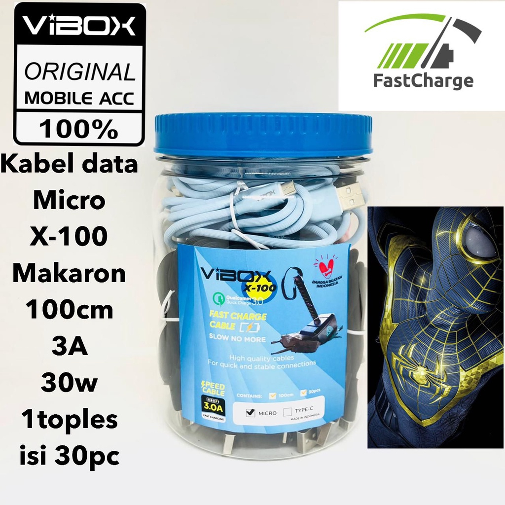 1toples 30pcs Kabel data Micro X-100 Makaron 100cm 3A 30w kabel data fast charging samsung BY.SULTAN