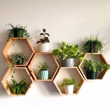 U0311 Rak Kayu Hexagonal Hiasan Dinding Dekorasi Rumah Minimalis 28cm 32cm 36cm