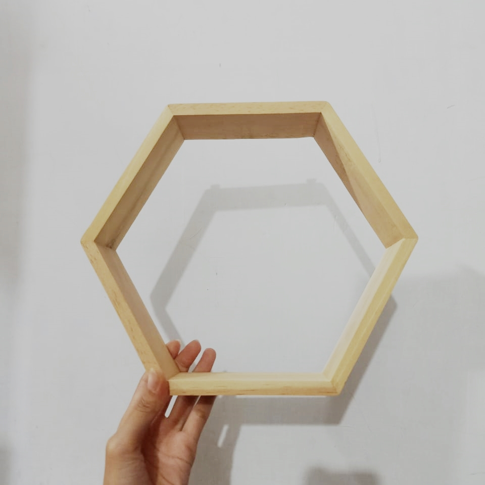 U0311 Rak Kayu Hexagonal Hiasan Dinding Dekorasi Rumah Minimalis 28cm 32cm 36cm