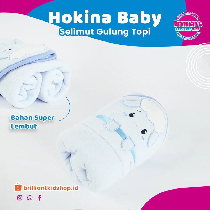 selimut hokina baby gulung karakter topi