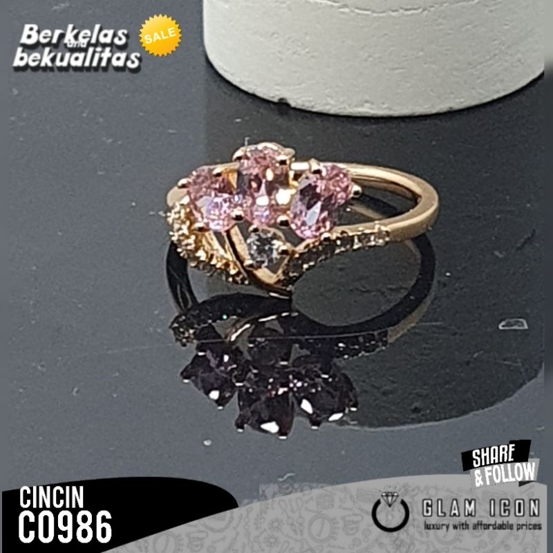 Cincin  wanita motif tiga mata pink C0986 CCG