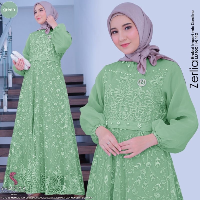 baju gamis bruklat terbaru zerlina maxy ori shofiya