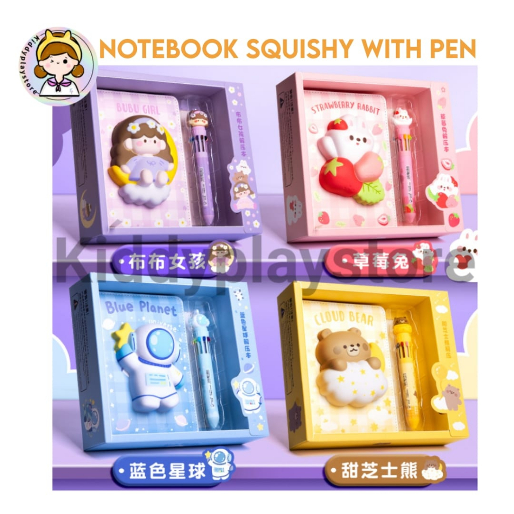 

3D Buku Diary Squishy Destress & Multicolor Pen Notebook Lucu Imut