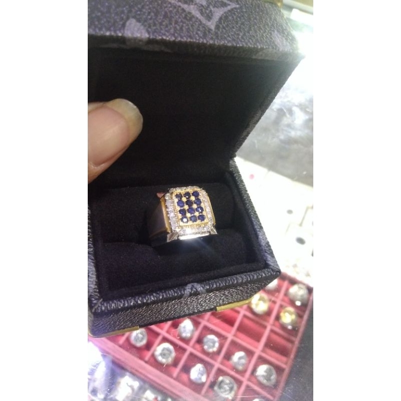 cincin pria berlian center blue safir ring perak headmade .