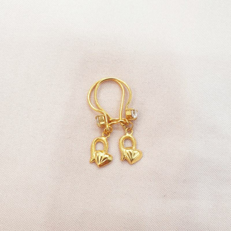 Anting kait gantung love emas asli kadar 400