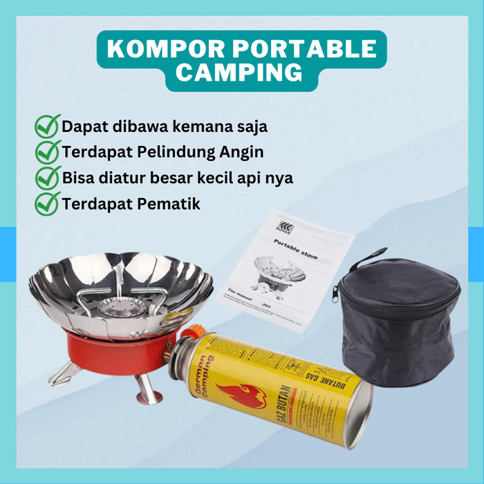 PAKET Kompor Camping Kembang Windproof Portable Gas Stove Alat Masak Gunung