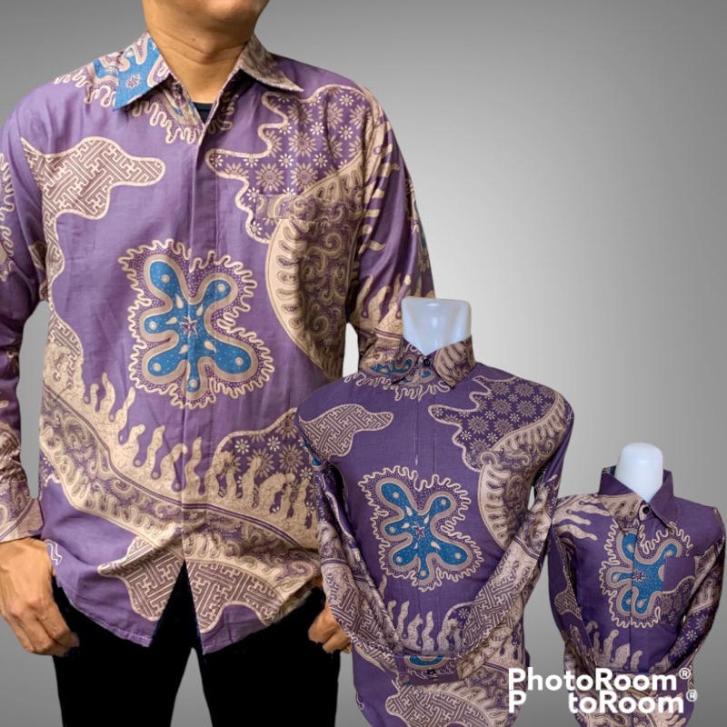 UT UNGU TARO MOTIF TERBARU Batik COUPLE  AYAH DAN ANAK WARNA ungu taro,Batik pasangan ayah dan anak,Baju Batik Pria Lengan Panjang lapisan furing warna ungu,lilac,Batik Premium,Batik Modern,Batik Jumbo,Batik Solo,Batik Kantoran