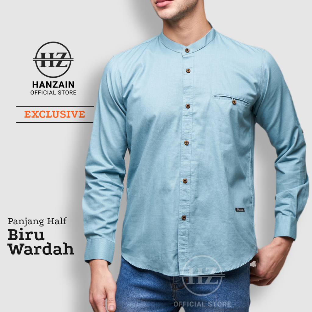 BAJU KEMEJA KOKO KEMKO PRIA LENGAN PANJANG KANCING FULL BIRU WARDAH TOSKA  HANZAIN