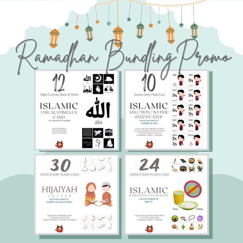 Bundle Package 4in1 Islamic Flash Card Ramadhan Kartu belajar anak agama Islam Mosleem