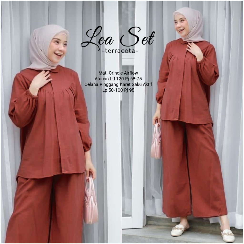 LEA SET Baju Setelan Wanita Terbaru LD 120 Setcel Oneset Bahan Crinkle Premium Harian Ibu Cewe Canti