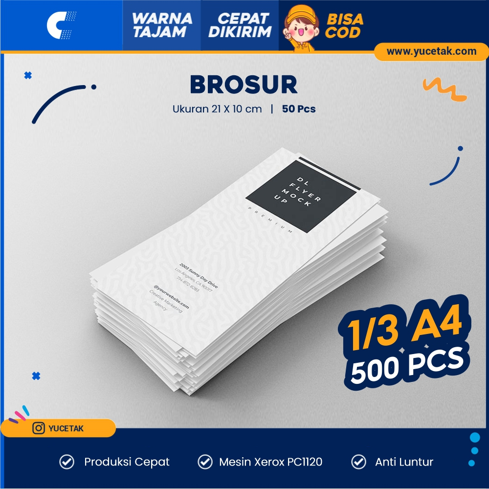 

YUCETAK - Brosur 20 x 10 cm sepertiga A4 500 pcs 1 Rim Sisi Warna Full Colour Cetak Satuan Cepat Murah Bagus Berkualitas