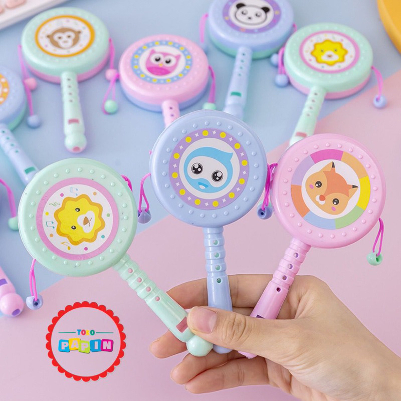 TokoPapin Mainan Rattle Stick Anak Bayi Bunyi Drum Shaker Peluit Tongkat Genggam