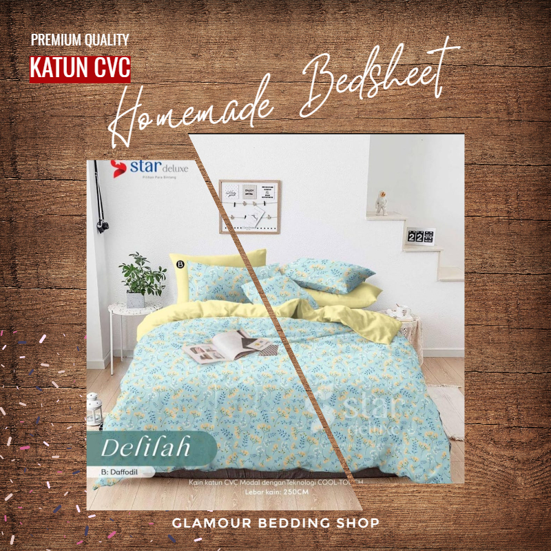 Sprei KING 200x180 Kain Katun CVC Katun Lokal Homemade Sprei Motif By STAR Deluxe