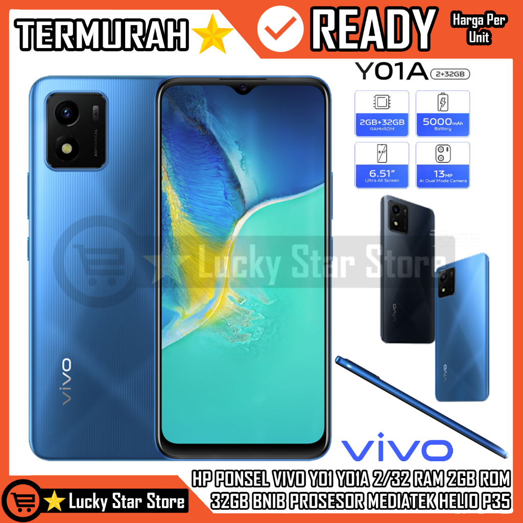 HP ANDROID PONSEL VIVO Y01 Y01A 2/32 RAM 2GB ROM 32GB BNIB PROSESOR MEDIATEK HELIO P35 OCTA-CORE 2.3