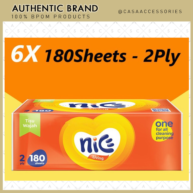 [6 Packs] Nice Facial Tissue 180 Sheets - 2 Ply / Tissu Tisu Nice