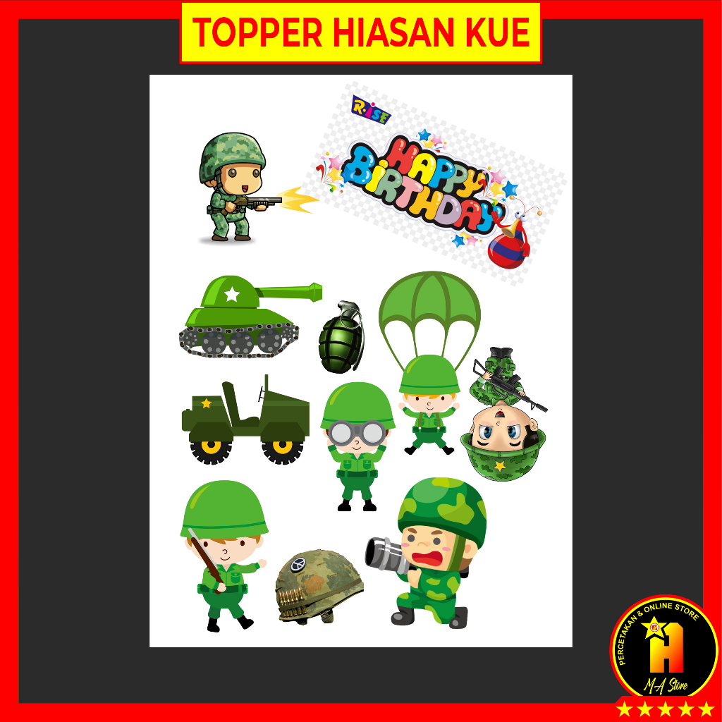 

Topper Karakter Army Tentara Kartun Lucu Hiasan Kue Cake Ulang tahun Acara Pesta Bahan Kertas Foto Kualitas Glossy