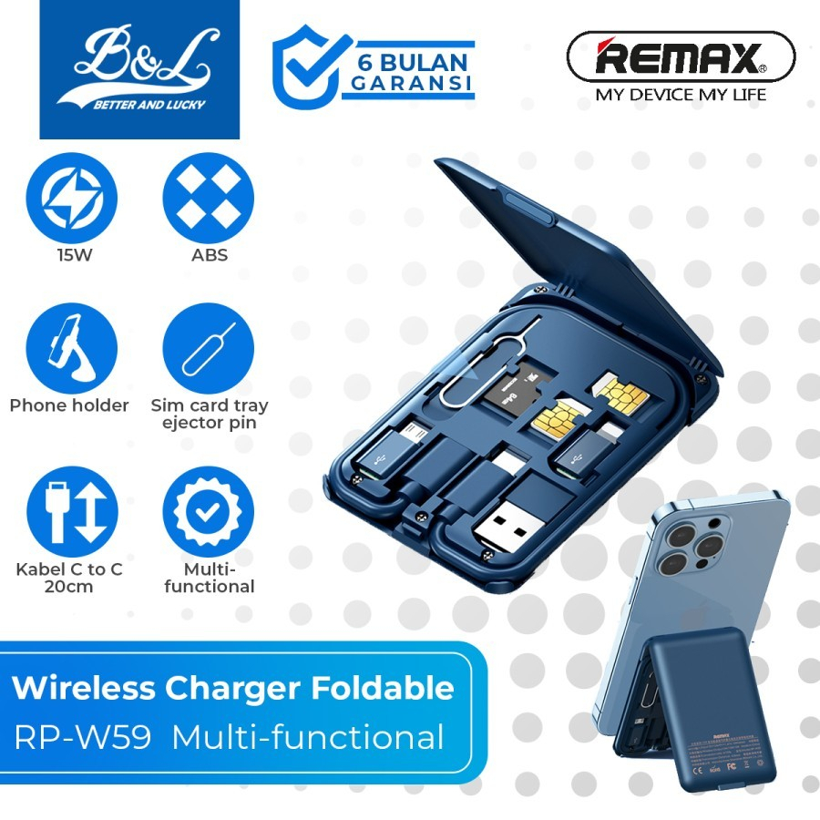 REMAX RP-W59 Wireless Charger 15W Kabel C to C Multiple Connector - navy blue