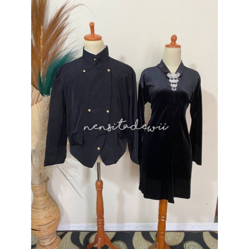 Beskap Solo (Polos) + Kebaya Kartini Body Panjang, Nuansa Hitam