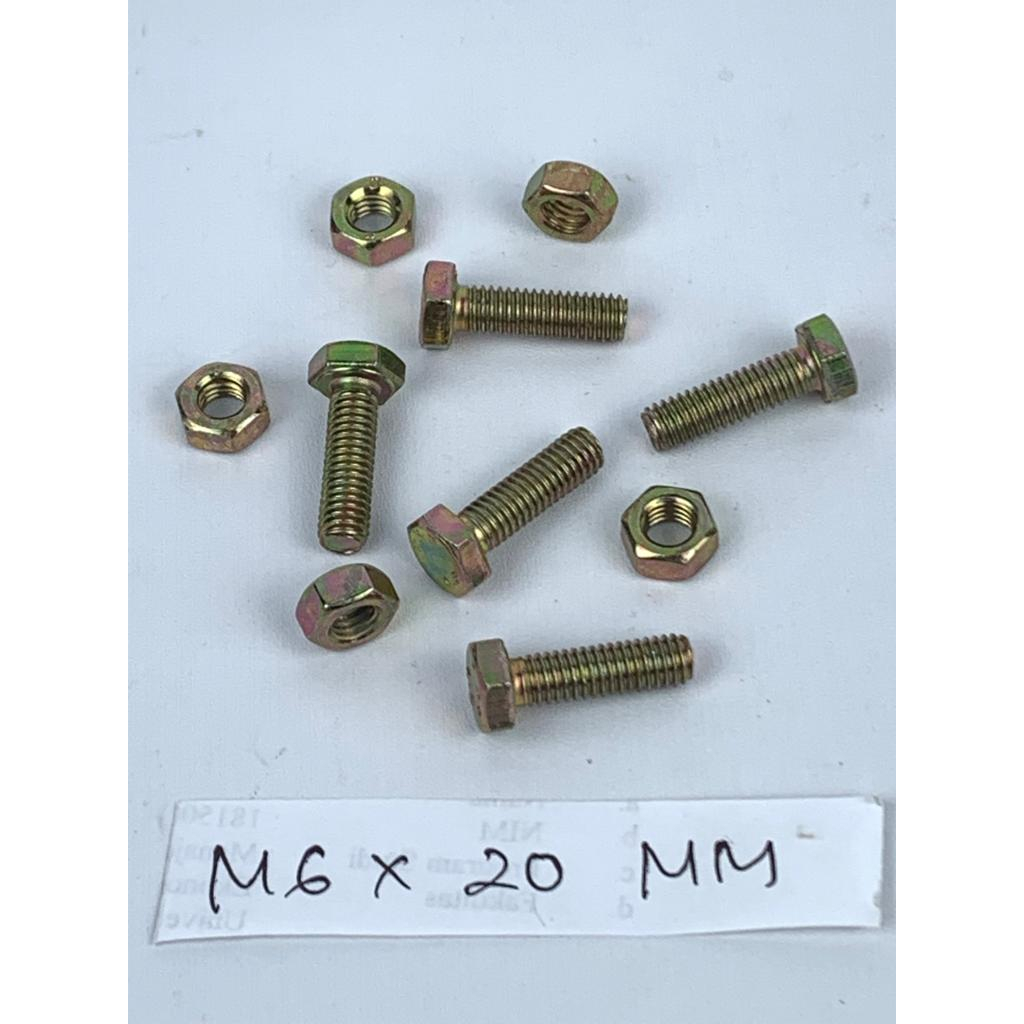 BAUT M6X20 MM ISI 10 PCS WARNA KUNING HEXAGON HEX BMK MUR BAHAN BESI TEBAL HARGA MURAH BERKUALITAS PROMO DISKON TERLARIS