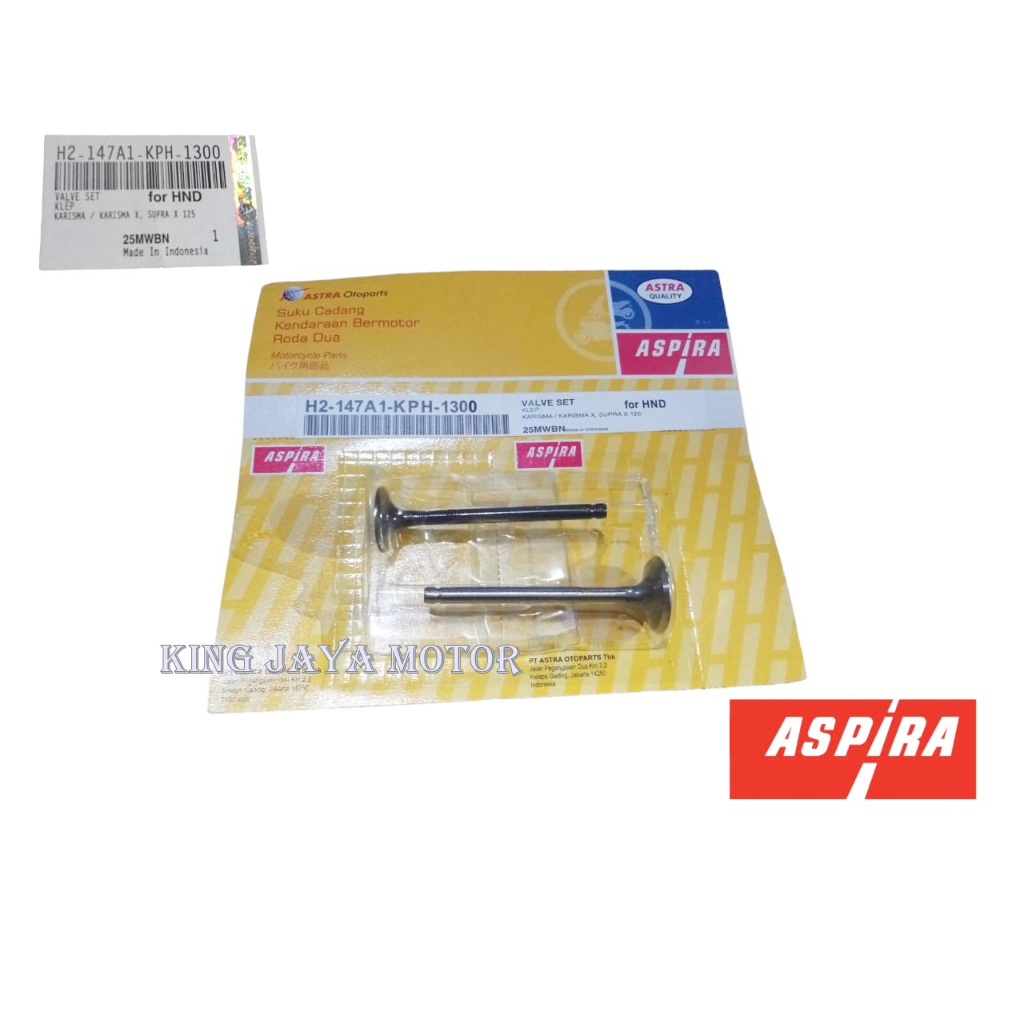 KLEP SET SUPRA X 125 LAMA KARISMA PAYUNG MERK ASPIRA OTOPARTS H2-147A1-KPH-1300