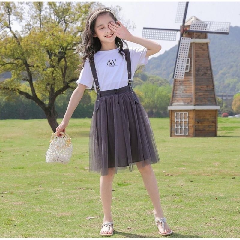 IMPORT Dress Rok Anak Remaja Suspender Tutu Kekinian Korea 6 7 8 9 10 11 12 13 Tahun