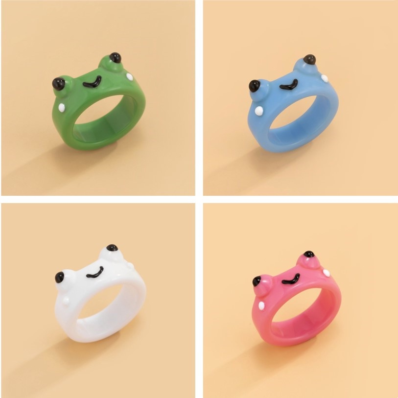 Cincin Karakter Katak Resin Fhasin Cute Frog Ring kodok Bentuk Hewan 4 Warna Untuk Hadiah Teman