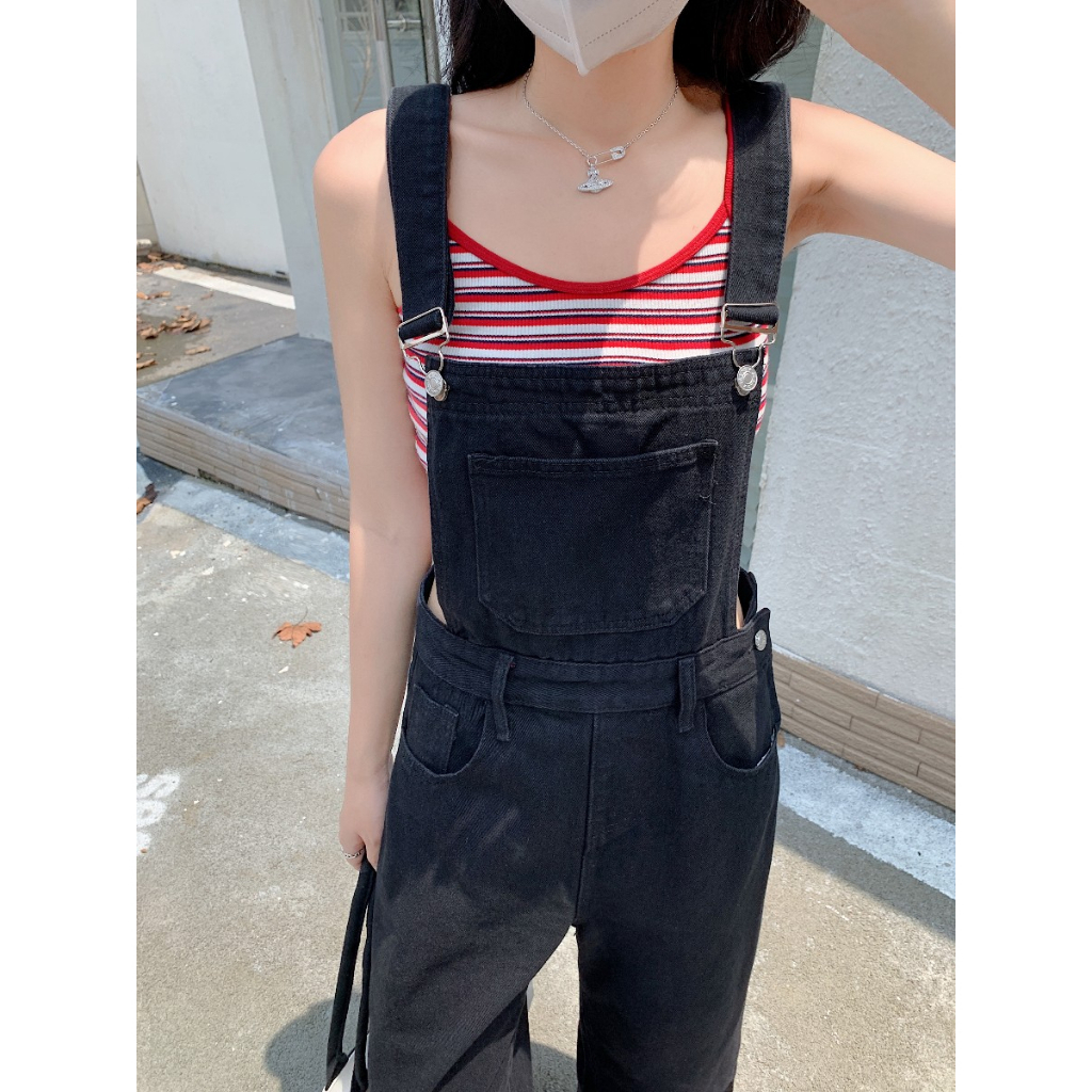 Korean Style Retro Casual jumpsuit Denim Vintage Import/jumpsuit putih wanita/Jumpsuit jeans putih