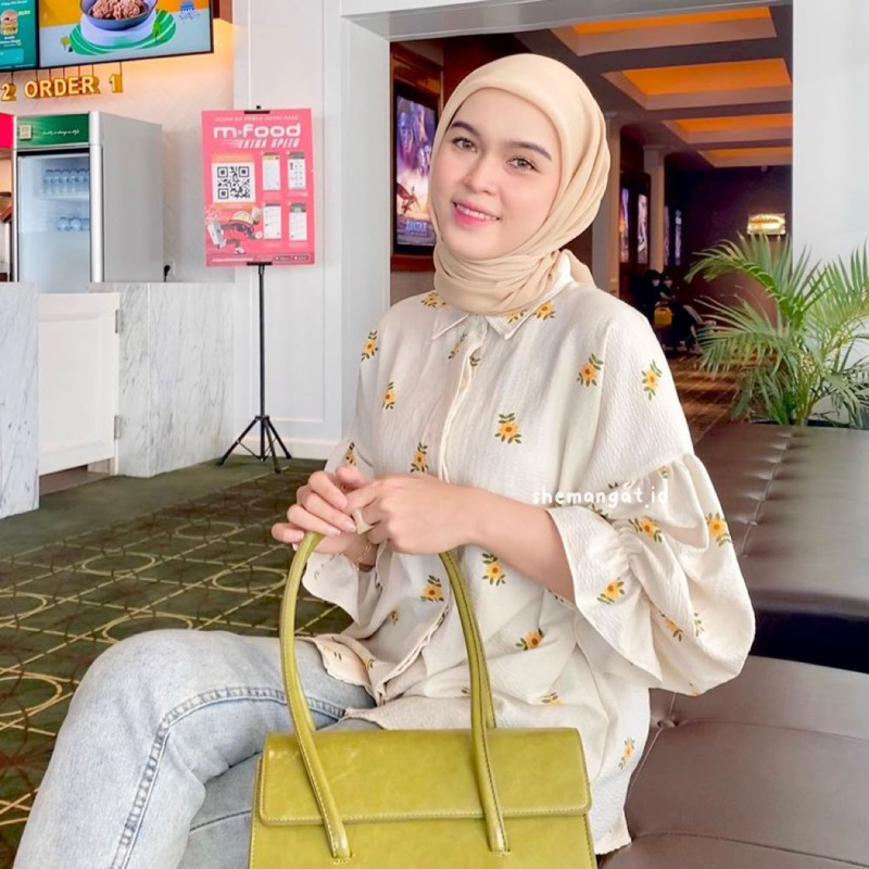JISOO OVERSIZE TOP BLOUSE FLOWER KOREAN LOOK BIG SIZE/KEMEJA BUNGA OVERSIZE MODEL BATWING