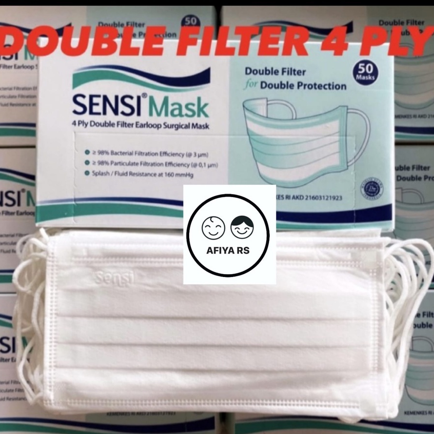 Masker Sensi Earloop 4 Ply Double Filter Warna Putih isi 50 Pcs