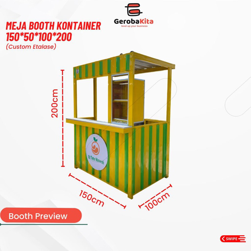 Meja Booth L Container Custom Etalase dan Atap