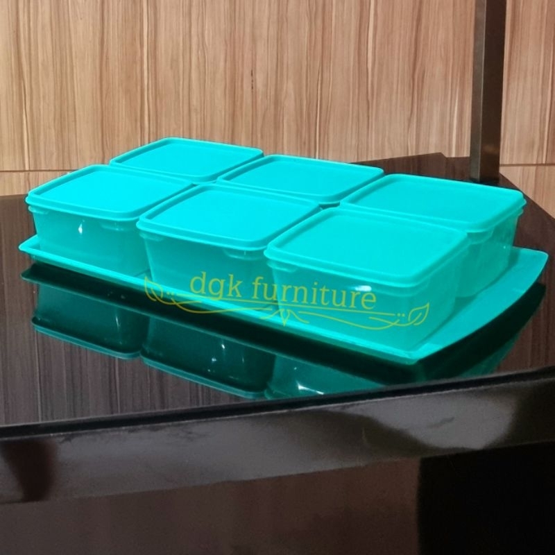 Toples Stoples Sealware SEGI PETAK KOTAK Tonam Topan Nampan Talam Alas SET Tempat Wadah Kue Kering Manisan Permen PLASTIK Lebaran Ramadan Ramadhan 800 ML 0.8 Liter L 0.8 Kg Set 6 BUAH 1 Nampan 6 + 1 7 IN 1