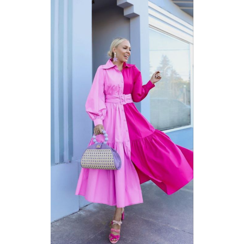 two tone vltn maxi dress