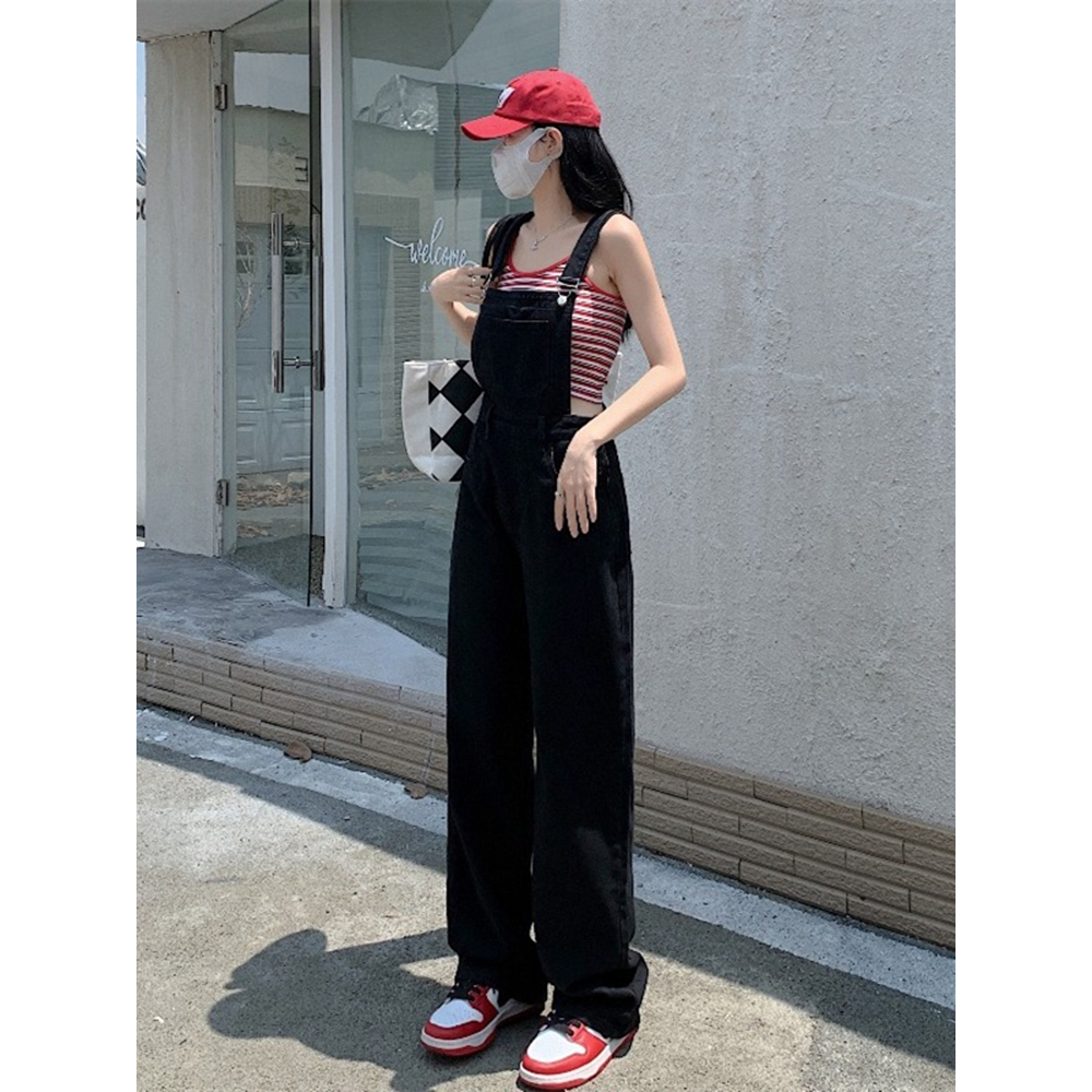 Jumpsuit Retro Casual Hitam Denim Import Korean Style