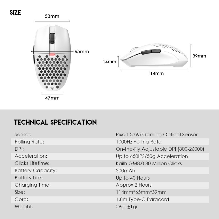 Fantech ARIA XD7 Wireless Bluetooth Mouse Gaming Rechargeable