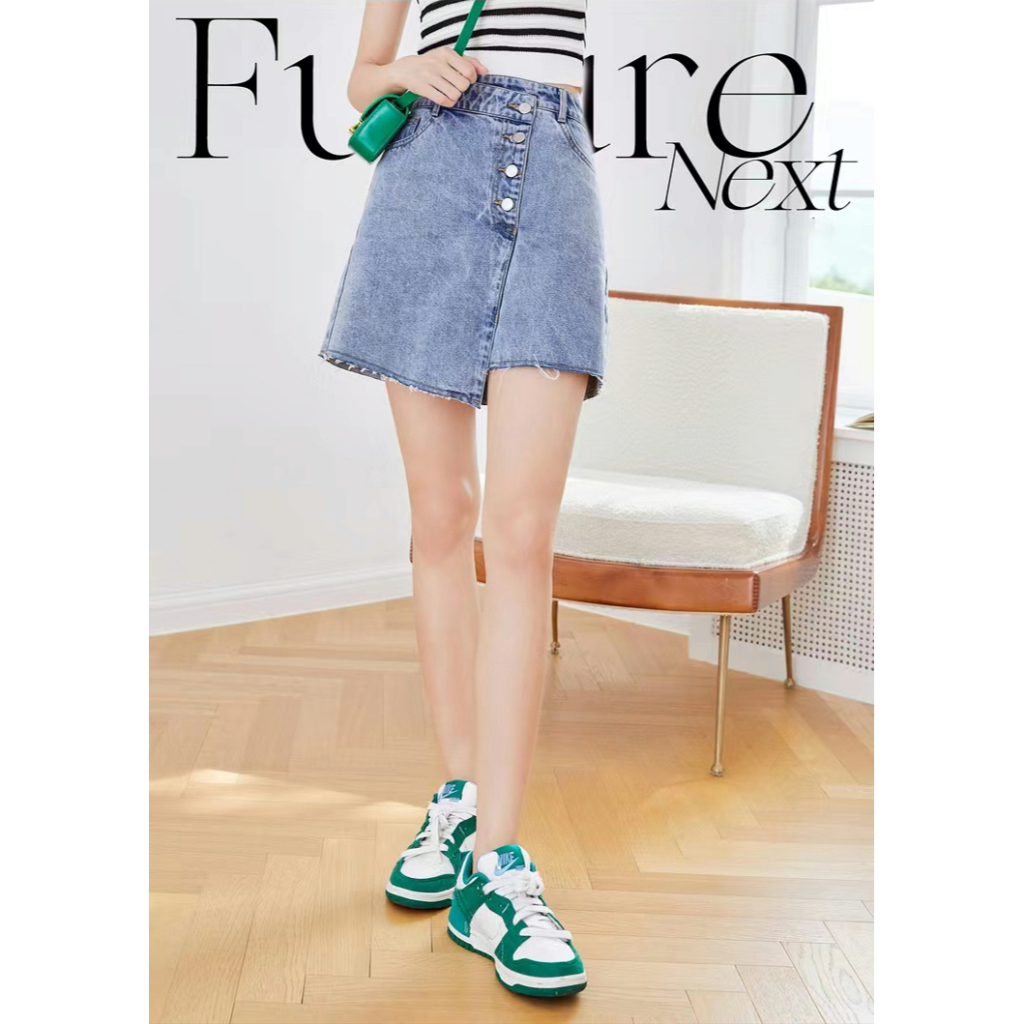 【wanita.id】rok jeans pendek rok kancing korean style highwaist rok a line rok denim fashion wanita