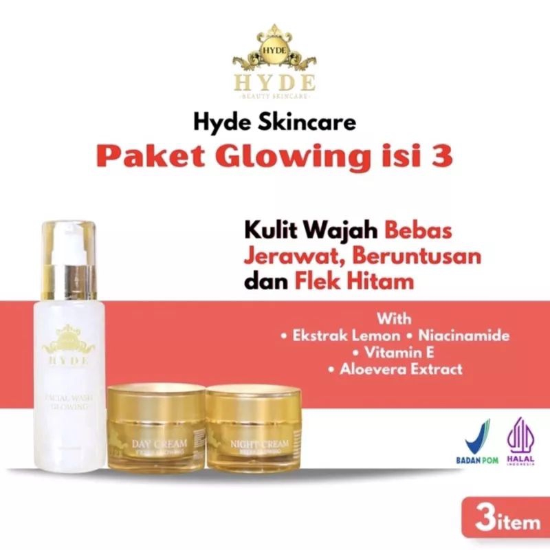 HYDE BEAUTY SKINCARE HYDE PAKET ISI 3 FACIAL WASH + CREAM MALAM + CREAM SIANG