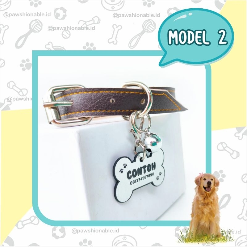 K47 - Kalung Custom Nama Kucing Anjing Ringan Kuat PU Leather