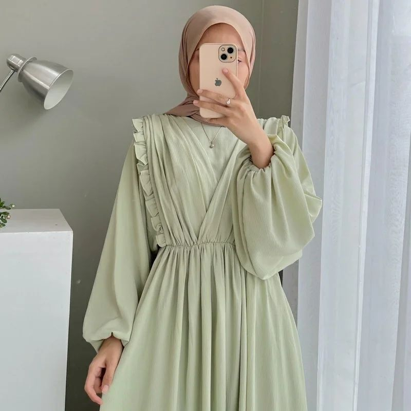 Gamis Terbaru Lebaran 2023 Dress Crinkle Premium Gisella Polos Simple Elegant Syar'i Mewah
