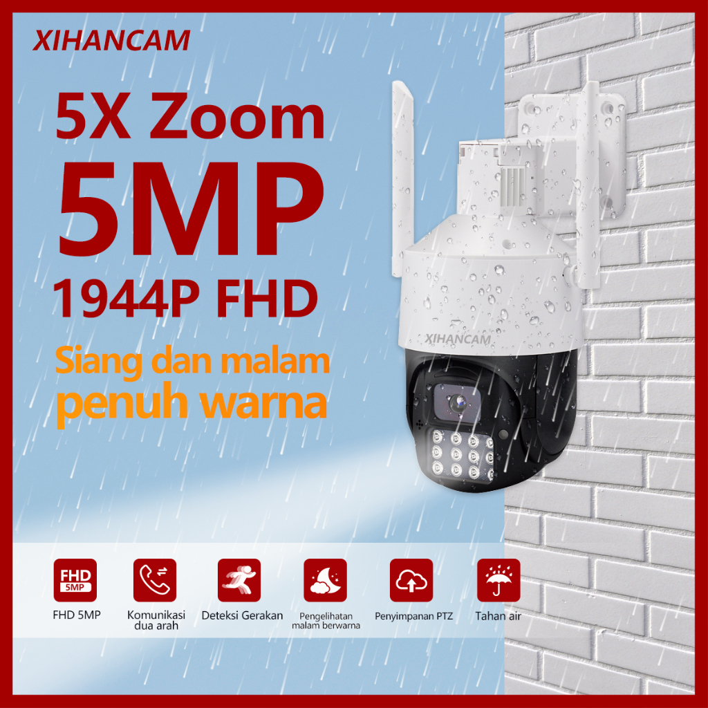 XIHANCAM 5MP Smart Cctv Optical Zoom Lampu Kamera Cctv Wifi Outdoor Waterproof 360 Derajat PTZ Alarm Kamera Pengintai Infrared Night Vision IP Camera Cctv Murah Online Wireless Wifi Tahan Air Cctv Jarak Jauh Lewat HP Android Carecam NVR/DVR COD