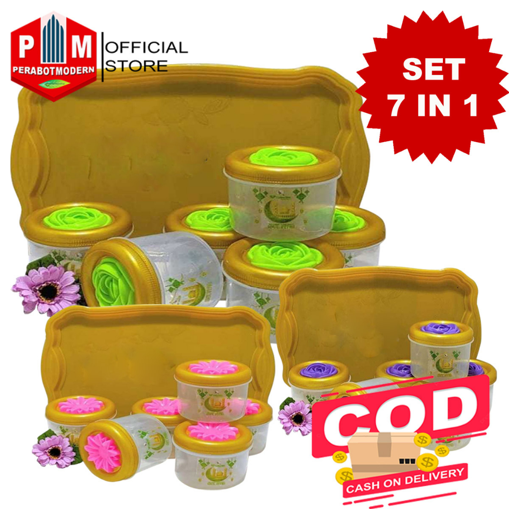 Toples Golden Floren Set 7in1 / Food Storage Golden 7in1 / toples tempat kue nastar basreng keripik permen kacang mede kismis dengan tutup motif bunga