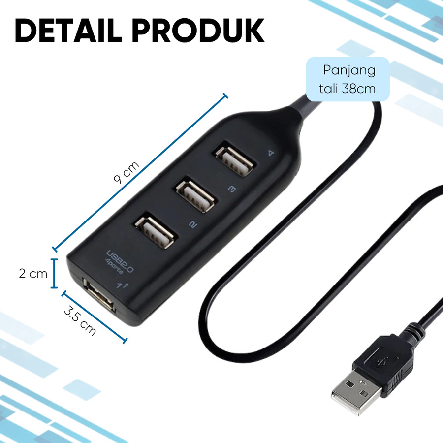 USB Hub 4 Port Kabel USB 4 IN 1 TERMINAL USB PORT 2.0 Cable Aksesoris Komputer Laptop Cabang Flashdisk FD