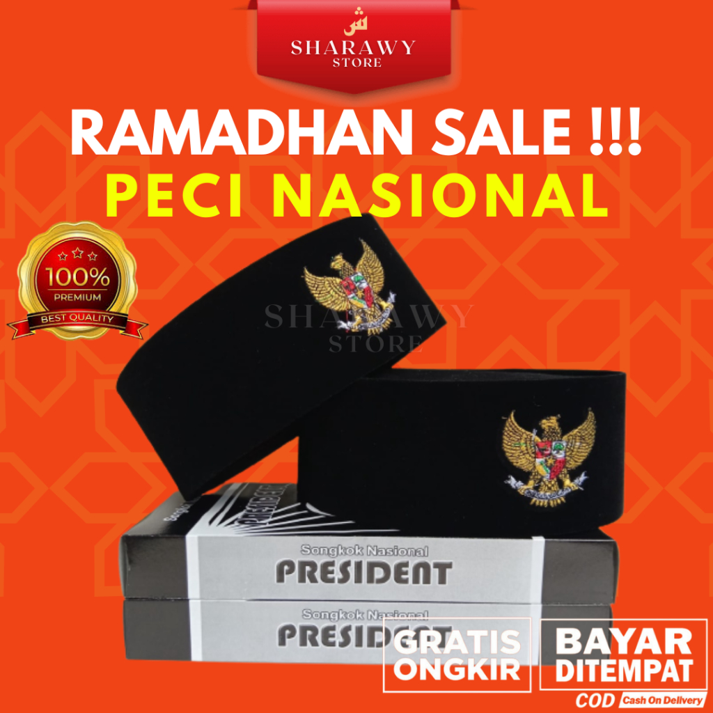 Peci Dewasa Anak Laki Laki Premium Hitam Polos Bordir Motif Logo Garuda Tinggi 9 cm Nasional Non Ac 