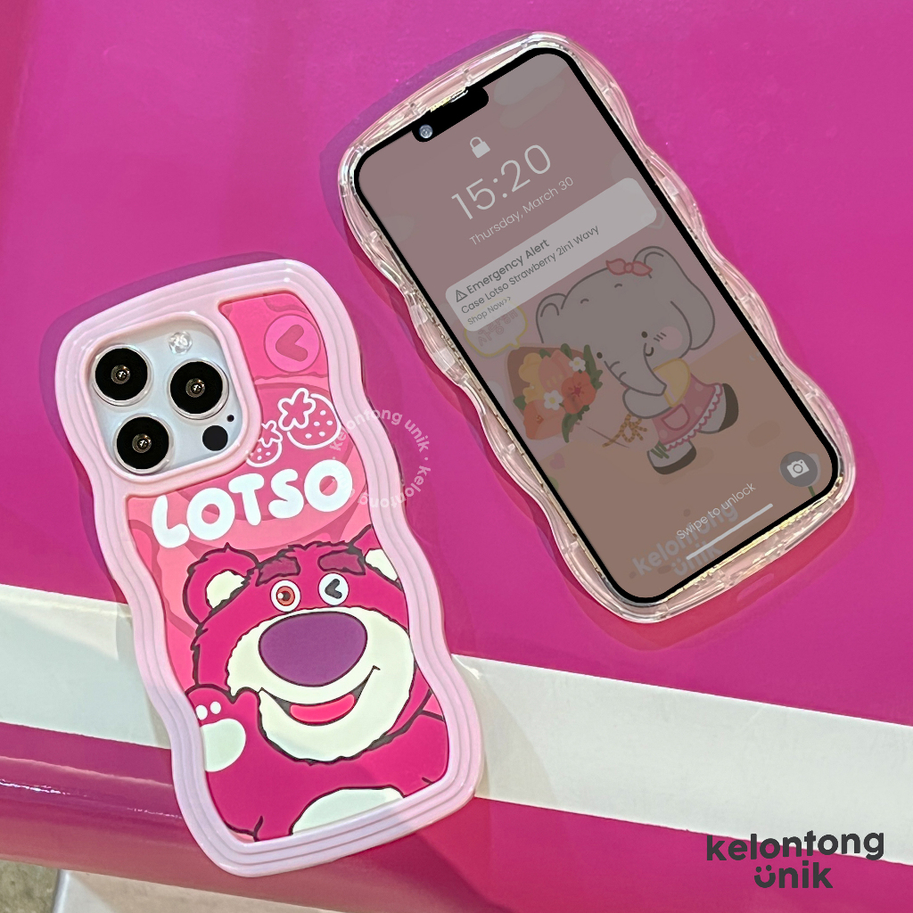 Lotso Strawberry 2in1 Pastel Wavy Case - Softcase/ Casing for iPhone 7 8 SE 7+ 8+ X XS XR XSMAX 11 12 13 14 MINI PRO PROMAX