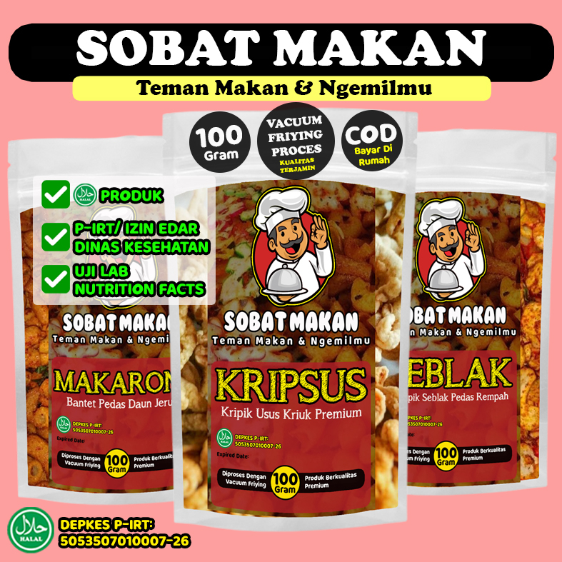 

✅(HALAL - PIRT) - SOBAT MAKAN, 100 GRAM - ANEKA CEMILAN PELENGKAP LAUK PAUK, CEMILAN PEDAS, CAMILAN PEDAS, CEMILAN GURIH, CAMILAN GURIH, BASRENG, CIMOL KERING, KERIPIK KACA, MAKARONI PEDAS DAUN JERUK