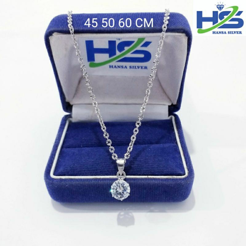 Kalung Perak Wanita Silver Asli 925 Lapis Emas Putih Rantai Nori Ukir Liontin Desi 45 50 60 Cm - Kalung Wanita Anti Karat