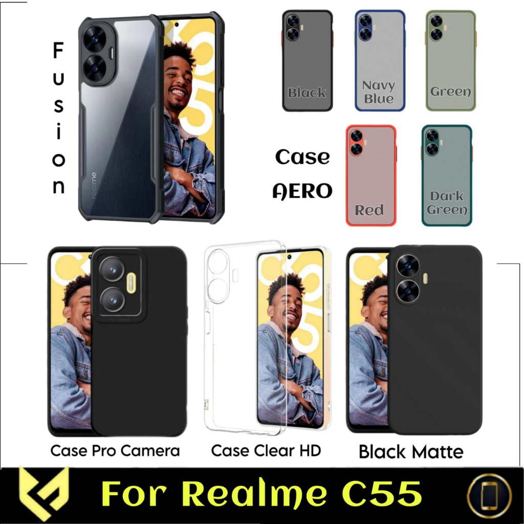 Case REALME C55 Case Fusion Shockproof transparan / Case liquid / Case Clear / Case Black Matte Protect Camera